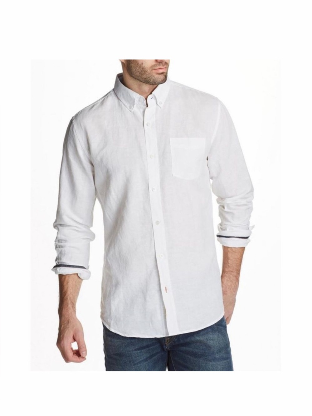 Weatherproof Vintage Linen Blend Shirt Mens Large Blue Short Sleeve Button Up